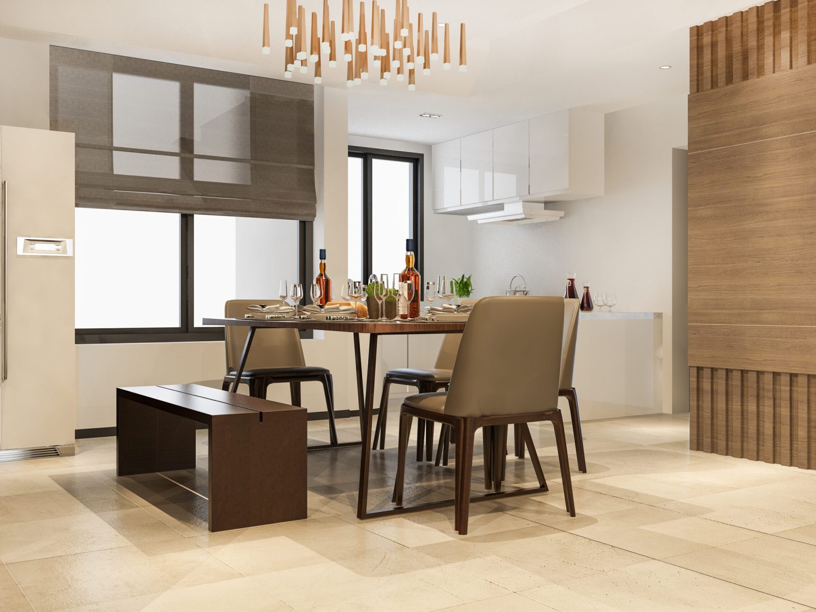 3d rendering dining room and kitchen with luxury decor